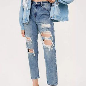 Ripped Acid Wash Boyfriend Jeans